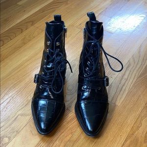 All Saints Katy Crocodile Boot in Black